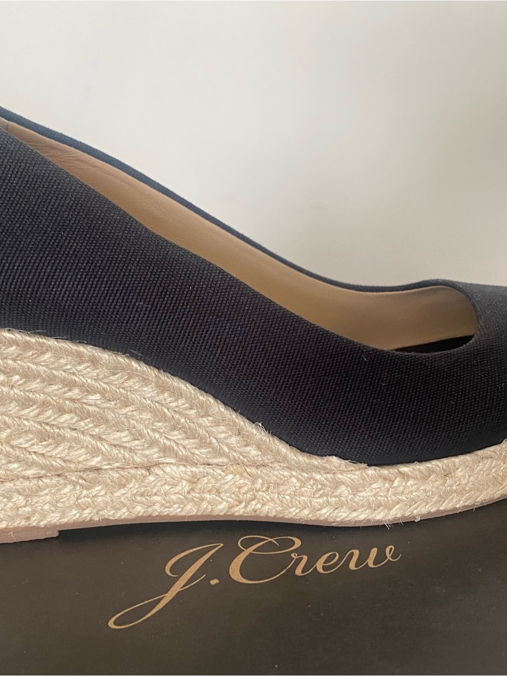 J. Crew Black Canvas Espadrille Wedge with Natural Jute Midsole